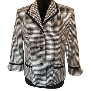 Black White Houndstooth Blazer Vintage 80s Sag Harbor Textured Jacket Size 8